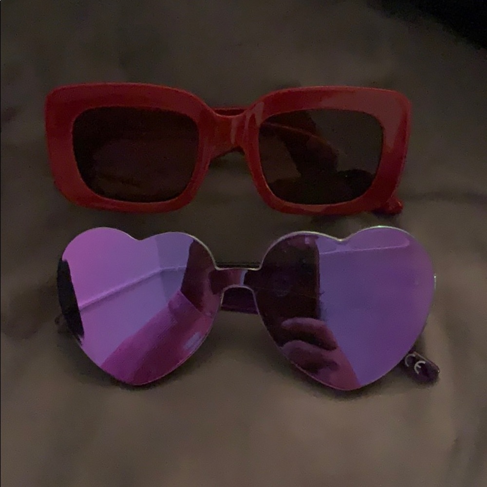 Purple Heart shaped & red square sunglasses